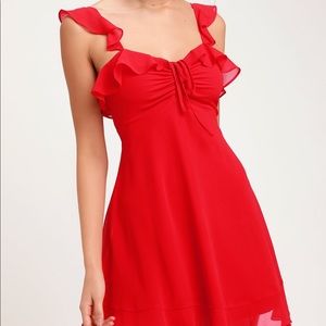 Lulu’s Red Sweetheart Neckline Flounce Dress